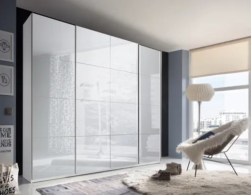 Schwebetürenschrank - B. ca. 270 cm, Melamin, Weißglas