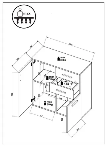 Kommode - B ca. 80 cm, Holz Nachbildung, Weiß