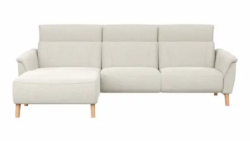 Ecksofa Nevin - Longchair links mit 2-Sitzer rechts, inkl. Kopfpolsterverstellung, Stoff, Weiß