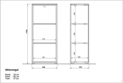 Aktenregal GWEN - B/H/T ca. 50x120x37, Eiche Dekor