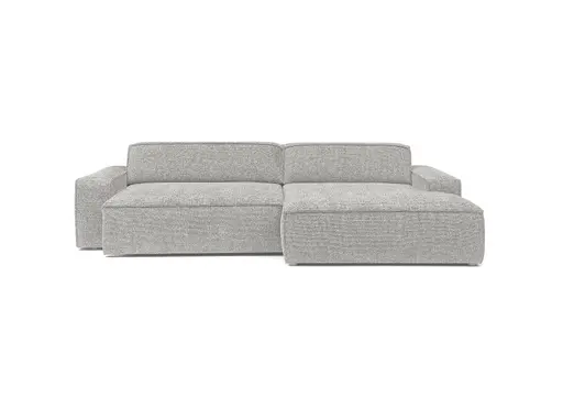Ecksofa - 2-Sitzer mit Longchair rechts, Sitzvorzug motorisch, Stoff, Silbergrau