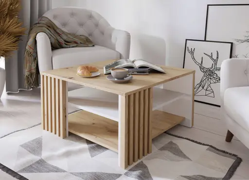 Couchtissch FLORISS- LB ca. 80x80 cm, Eiche Dekor, Weiß