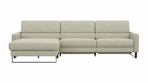 Ecksofa Valera - Longchair mit 3-Sitzer rechts inkl. Rückenlehne verstellbar und Relaxfunktion motorisch, Stoff, Limone