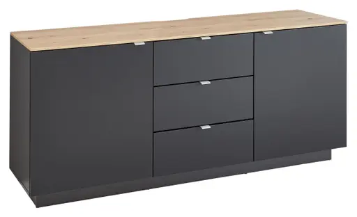 TV-Sideboard - Schwarz, Eiche Dekor