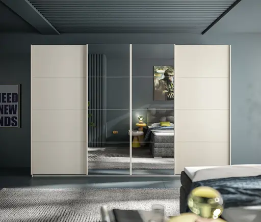 Schwebetürenschrank RIKK- B ca. 316 cm, Champagner, Spiegel