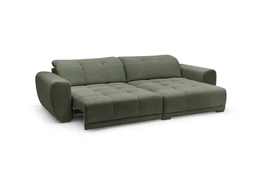 Ecksofa -2-Sitzer mit Longchair rechts, Kopfteil verstellbar, Sitztiefe verstellbar motorisch, Stoff, Moos