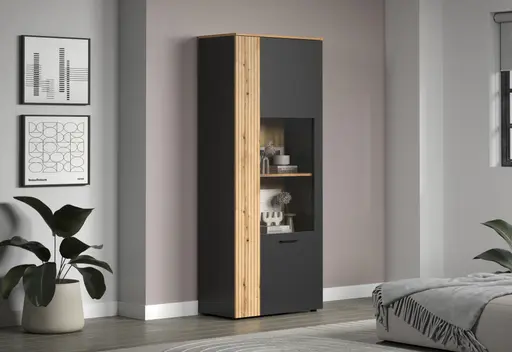 Vitrine - B ca. 80 cm, Anthrazit, Eiche Coast Evoke Nachbildung