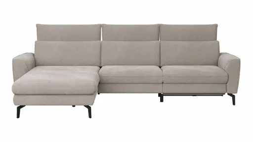 Ecksofa Avela - Longchair mit 2,5-Sitzer rechts inkl. Kopfteile verstellbar, Relaxfunktion und Longchair verstellbar (motorisch), Stoff, Bisquit