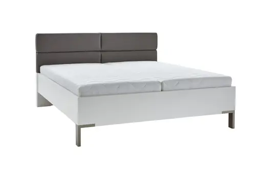 Bett Viana - Liegefläche ca. 180x200 cm, Holzwerkstoff Weiß, Kunstleder Anthrazit