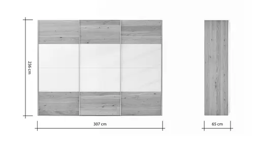 Schwebetürenschrank Colorado - B ca. 307 cm, Eichenfurnier mit Glas weiss