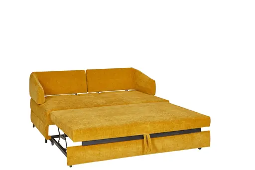 Sofa - 2-Sitzer mit Schlaffunktion, Sitztiefe verstellbar, Stoff, Gelb