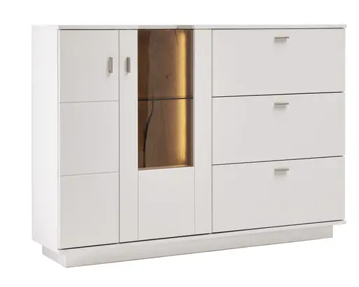 Highboard Rubia - inkl. Beleuchtung, Lack, Weiß
