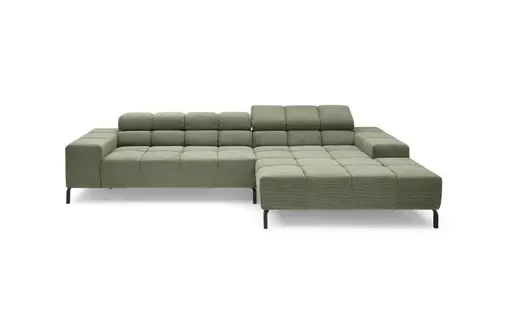 Ecksofa CLIVIA -  2-Sitzer mit Longchair rechts, Sitzvorzug motorisch, Kopfteil verstellbar, Feincord, Olive