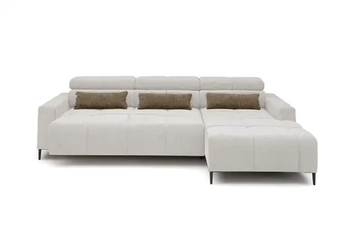 Ecksofa - 2-Sitzer mit Longchair rechts, Sitztiefe verstellbar motorisch/Kopfteil verstellbar, Stoff, Sand