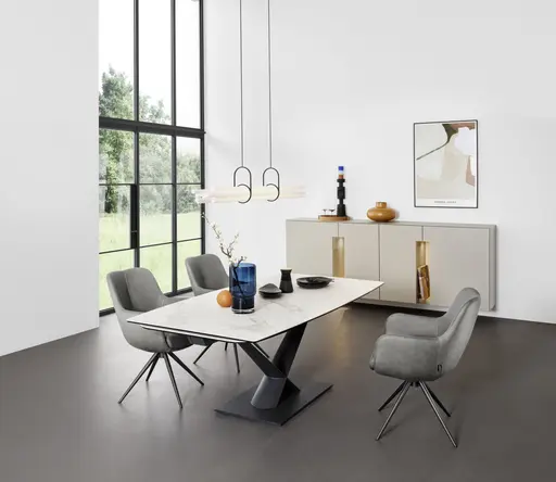 Armlehnstuhl Mis - Leder, Dunkelgrau, Gestell, Anthrazit