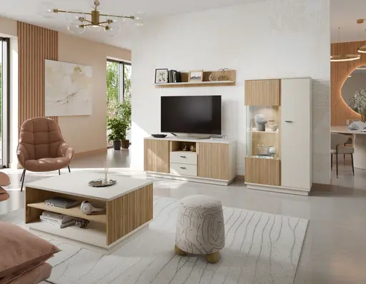 Vitrine - B ca. 87 cm, Kaschmir, Cremona Eiche Nachbildung