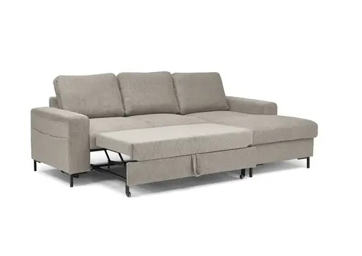 Ecksofa - 2-Sitzer mit Longchair rechts, Stoff, Steingrau