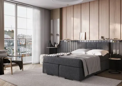 Boxspringbett- Liegefläche ca. 140x200 cm, Stoff, Anthrazit