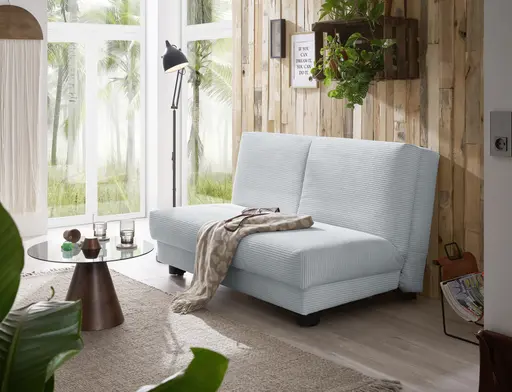 Schlafsofa EASY Optik A - 2-Sitzer ohne Armlehne, 140 cm inkl. Schlaffunktion, Cord, Hellblau