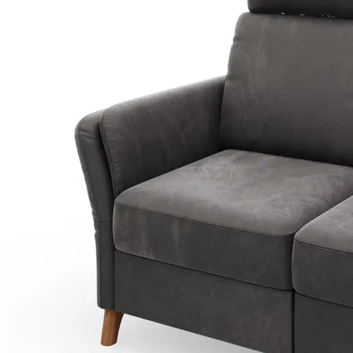 Sofa Vayra - 2-Sitzer, inkl. Relaxfunktion (motorisch) und Kopfstütze verstellbar (manuell), Stoff, Anthrazit