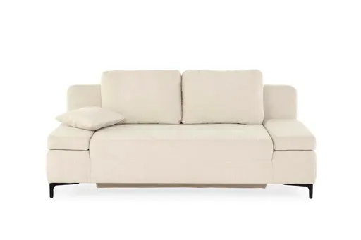 Sofa JEREMO - 2-Sitzer inkl. Schlaffunktion und Armlehnen verstellbar, Stoff, Creme