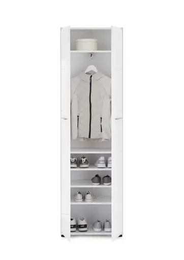 Garderobenschrank- Weiß, Weiß, Hochglanz