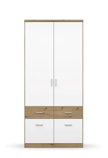 Drehtürenschrank ROYAN- B ca. 91 cm, Eiche Dekor, Weiß