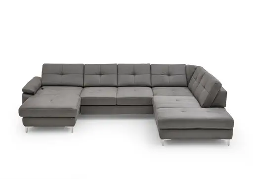 Wohnlandschaft - Longchair links mit 2,5-Sitzer und Ecke rechts, Sitztiefe verstellbar, Stoff, Eisengrau