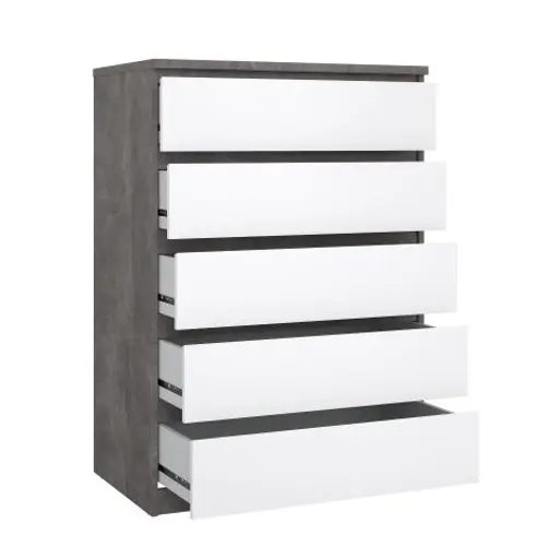 Kommode - B ca. 77 cm, Betonoptik, Weiß Hochglanz