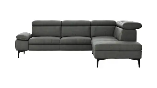 Ecksofa Felipa - 2,5-Sitzer mit Ecke rechts inkl. Kopfteil verstellbar, Leder, Grau
