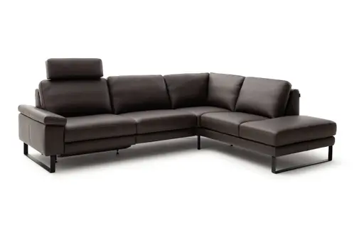Ecksofa Enna - 3-Sitzer mit Ecke rechts inkl. motorischer Relaxfunktion, Leder, Mocca