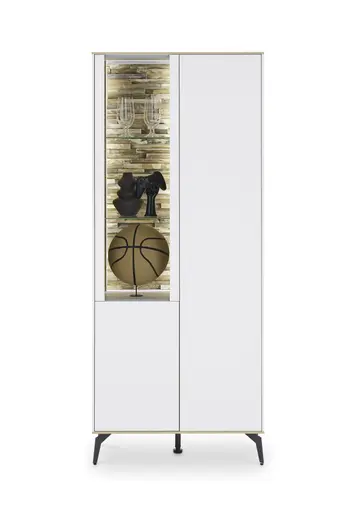 Vitrine - mit Beleuchtung, B ca. 81 cm, Weiß, Asteiche, Schwarz