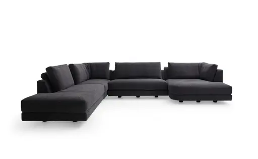Ecksofa Cuneo - Ecke links mit 2-Sitzer und Longchair rechts - Boucle, Ash