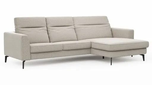 Ecksofa Rafaela 2.0 - 2,5-Sitzer mit Longchair rechts inkl. Kopfteilverstellung, Stoff, Champagner