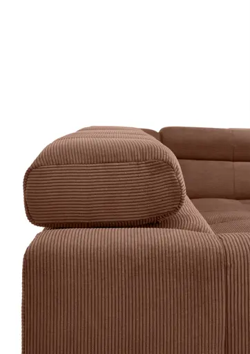 Ecksofa COLLEEN 2.0 - 2-Sitzer mit Ecke rechts, Kopfteil verstellbar, Feincord, Rost