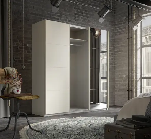 Schwebetürenschrank RIVASA- B ca. 203 cm, Champagner, Spiegel