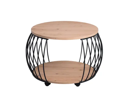 Couchtisch - Ø/H ca. 60x47 cm, Artisan Eiche Nachbildung, Schwarz