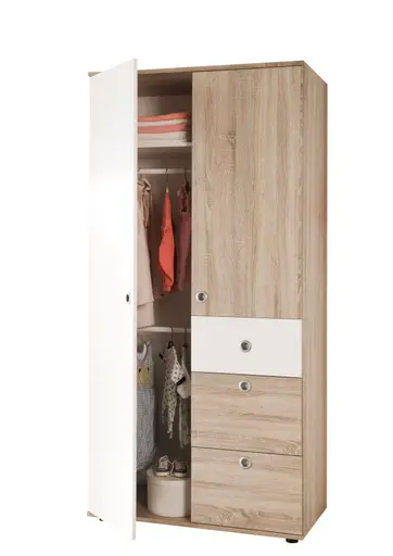 Drehtürenschrank- B ca. 90 cm, Eiche Dekor, Weiß