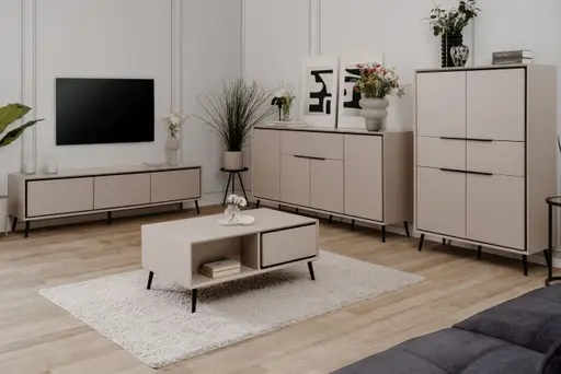 Highboard - B ca. 90 cm, Sand, Schwarz