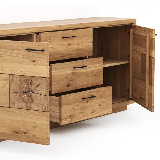 Sideboard Hartford - Eiche massiv, mit Hirnholzapplikation