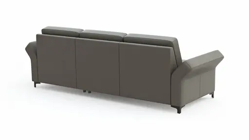 Ecksofa Merlos - 2-Sitzer mit Longchair rechts inkl. Armlehne verstellbar, Leder, Steingrau