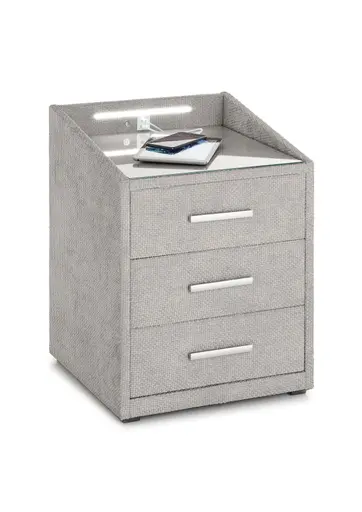 Nachttisch- Beige, mit Glasplatte, inkl. Beleuchtung