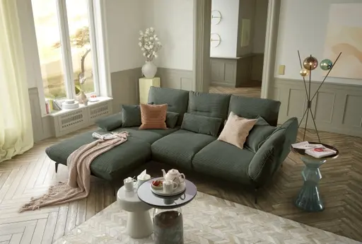 Ecksofa PAYTON - Ecke links, 2-Sitzer inkl. Rückenneigung, Armteilverstellung, Stoff, Olive