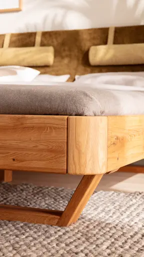 Bettgestell 1660 - Liegefläche ca. 180x200 cm, Wildeiche geölt, Polsterkopfteil grün