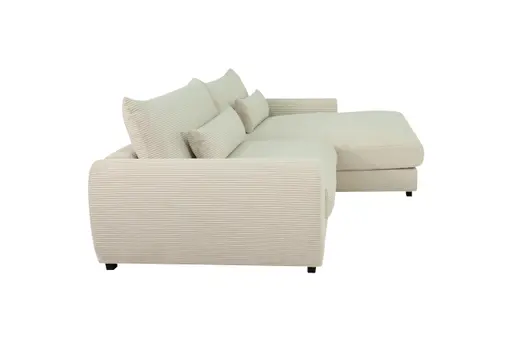 Ecksofa - 3-Sitzer mit Longchair rechts, Cord, Creme