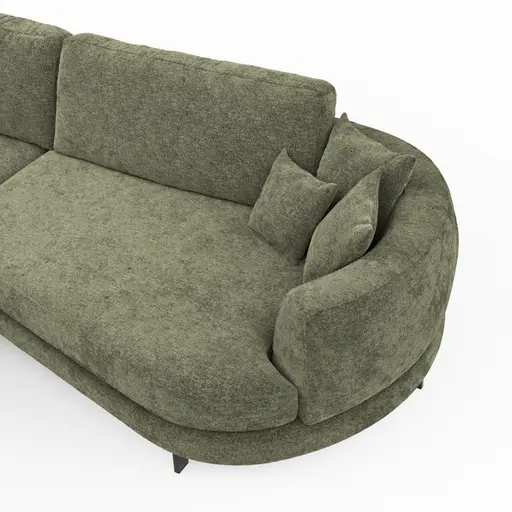 Ecksofa Solenne - Ottomane links mit Diwan rund rechts, Stoff, Olive