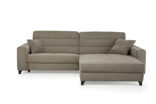 Ecksofa JAROM - 3-Sitzer, Ecke rechts inkl. Relaxfunktion (motorisch) und Kopfteil verstellbar, Stoff, Taupe