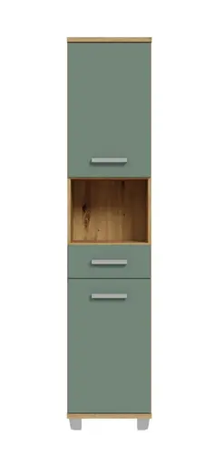 Hochschrank- B ca. 40 cm, Eiche Dekor, Graugrün