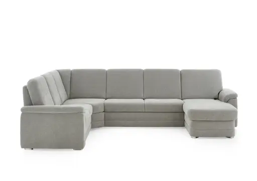 Wohnlandschaft  - Ecke links mit 2,5-Sitzer und Longchair rechts, Stoff Alufarben