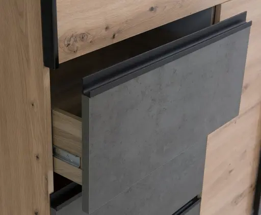 Schwebetürenschrank FJOLLA - B ca. 200,1 cm, Eiche Dekor, Betonoptik Dunkelgrau